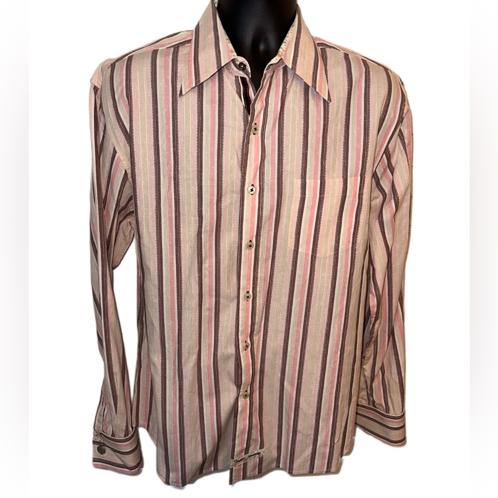 English Laundry Hand Sewn Pastel Pink  and Tan Stripe Button Down Shirt